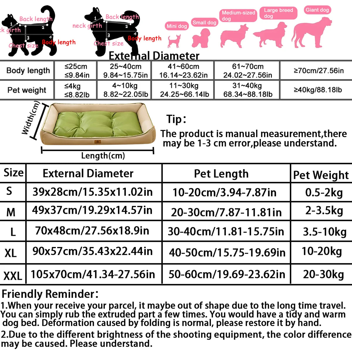 Grand lit imperméable en tissu Oxford pour chien