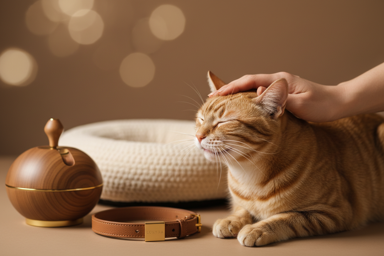 Chat câliné par son propriétaire